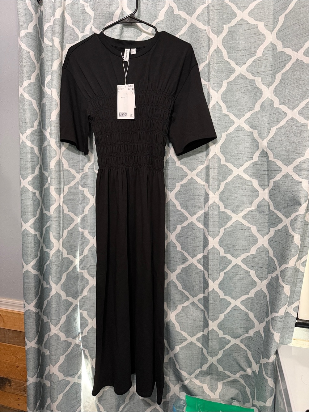 & Other Stories Black Smocked-Waist Maxi Dress